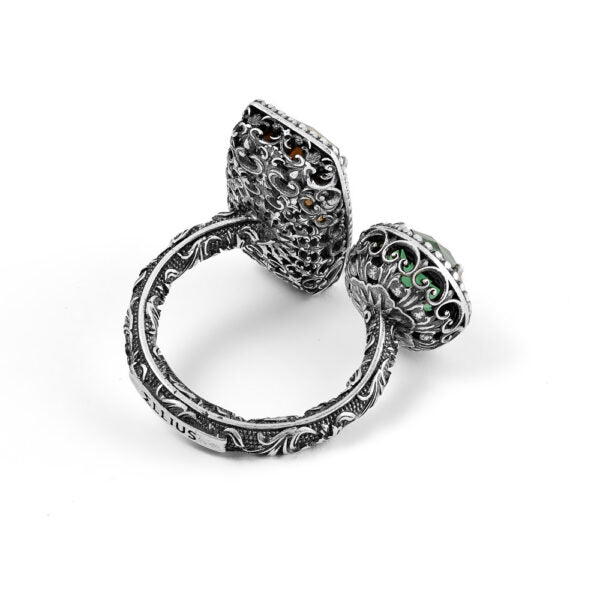 ANELLO ESTASI DOPPIO PIETRA RETTANGOLARE E TONDA