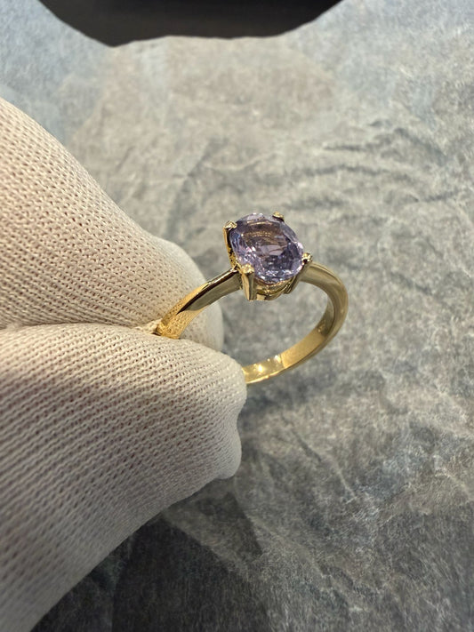 Anello zaffiro naturale pinkish purple ct 1,28