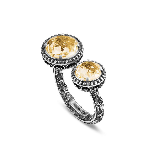 ANELLO AGNESE DOPPIA PIETRA TONDA GIALLA